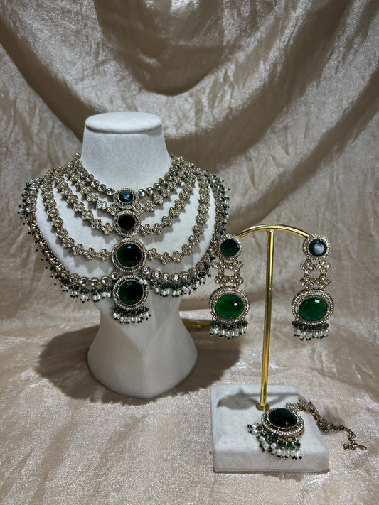 emerald green layered necklace set