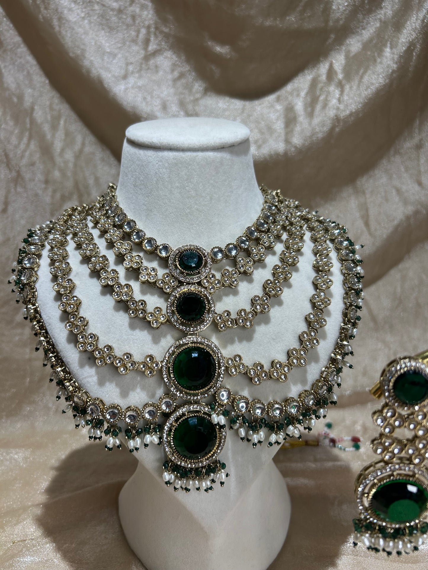 emerald green layered necklace set