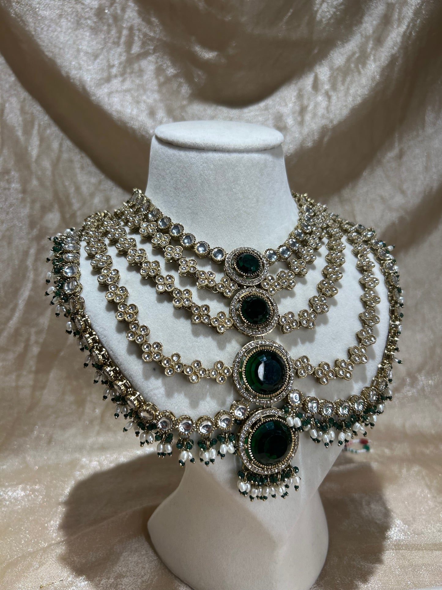 emerald green layered necklace set