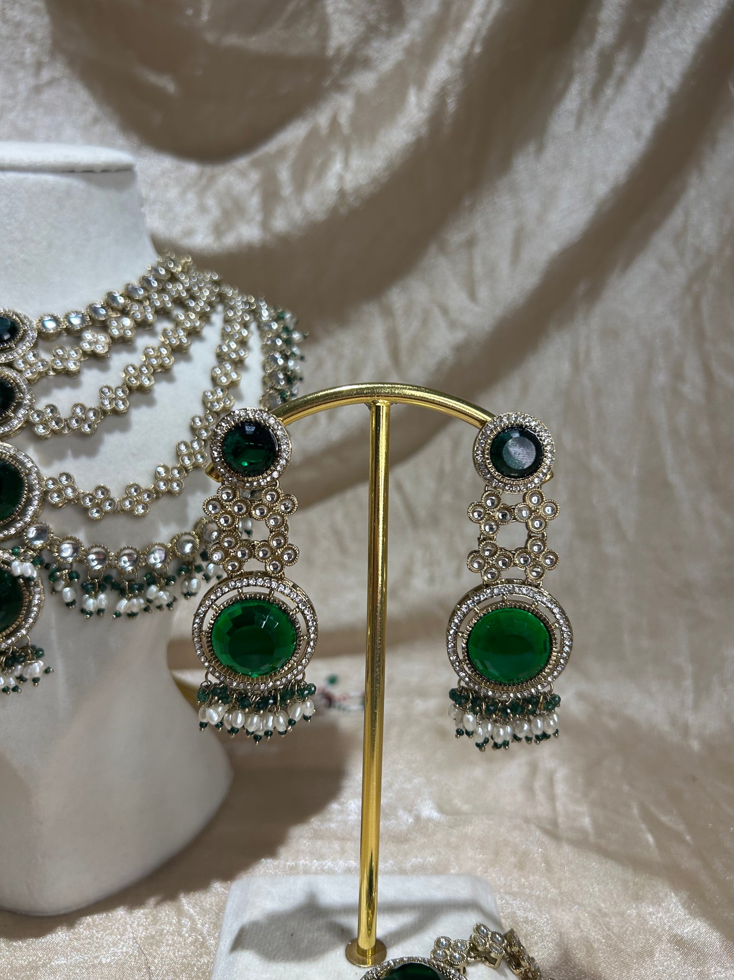 emerald green layered necklace set