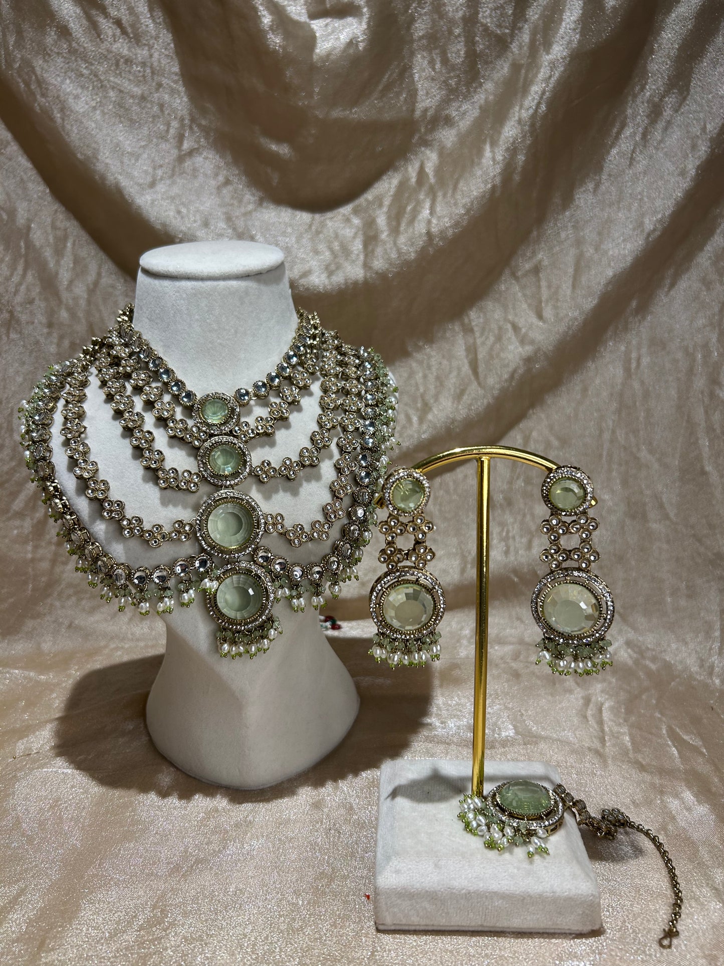 mint green layered necklace set