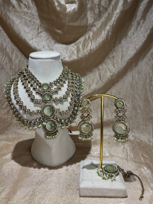 mint green layered necklace set