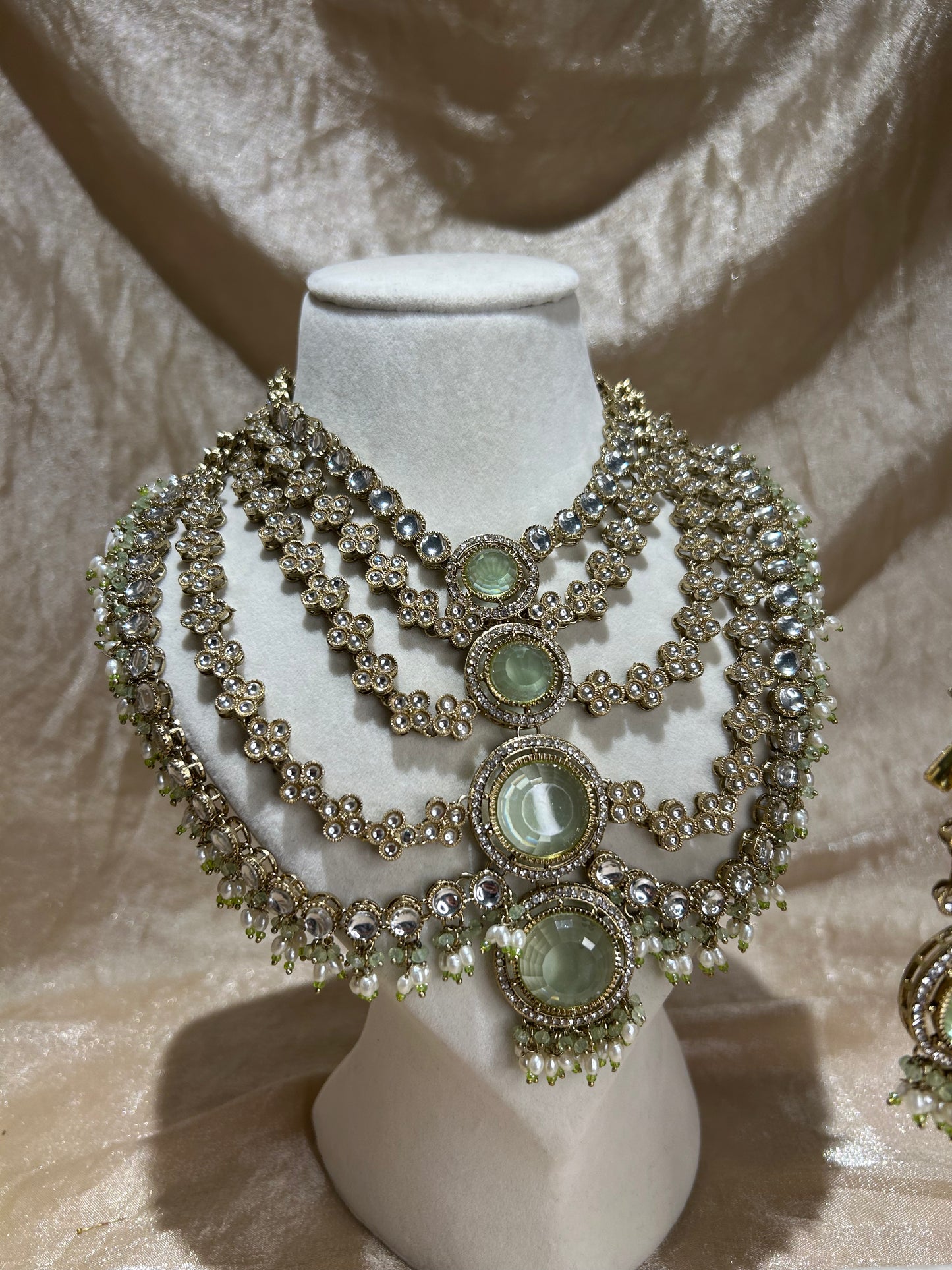 mint green layered necklace set