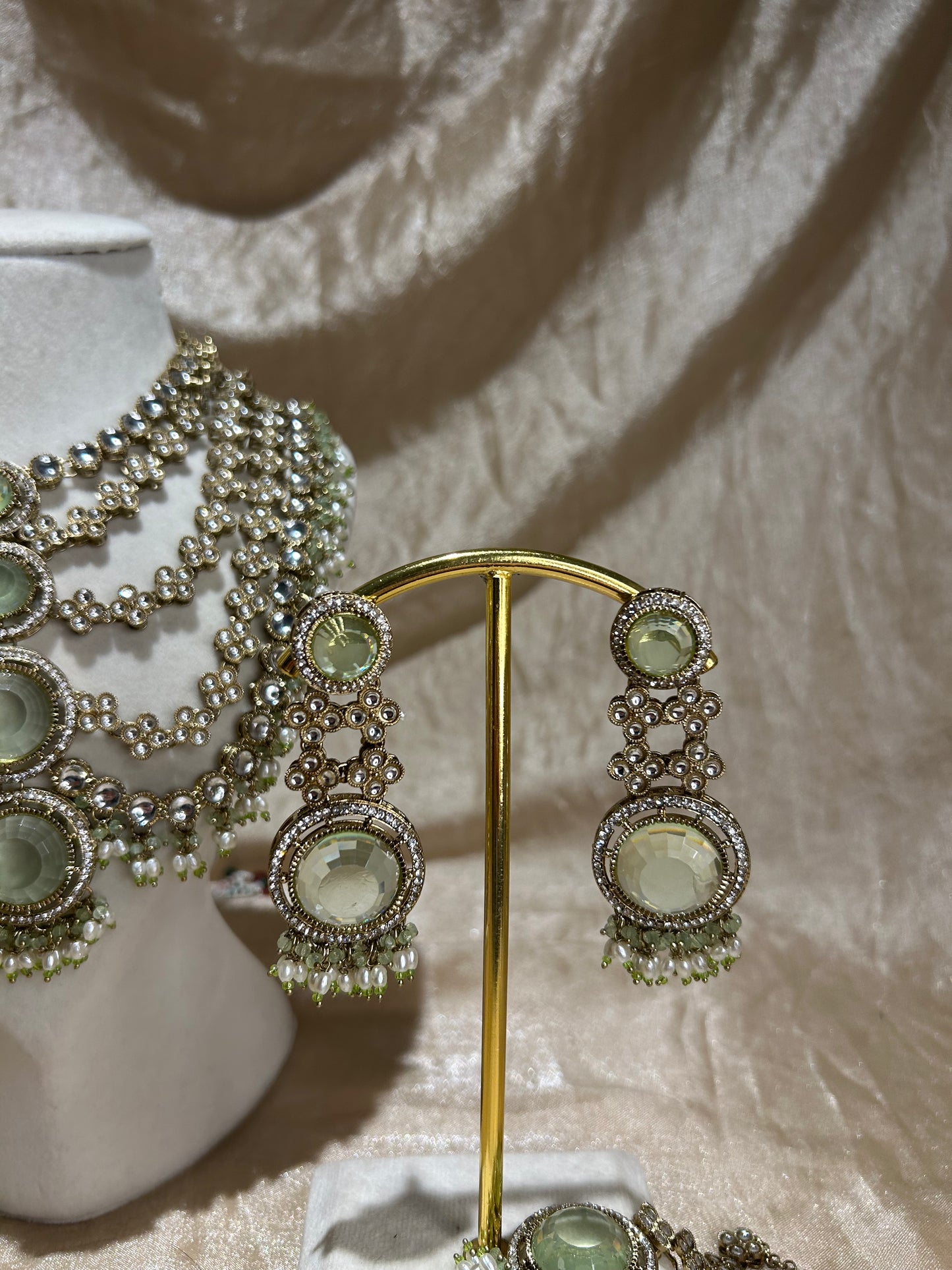 mint green layered necklace set