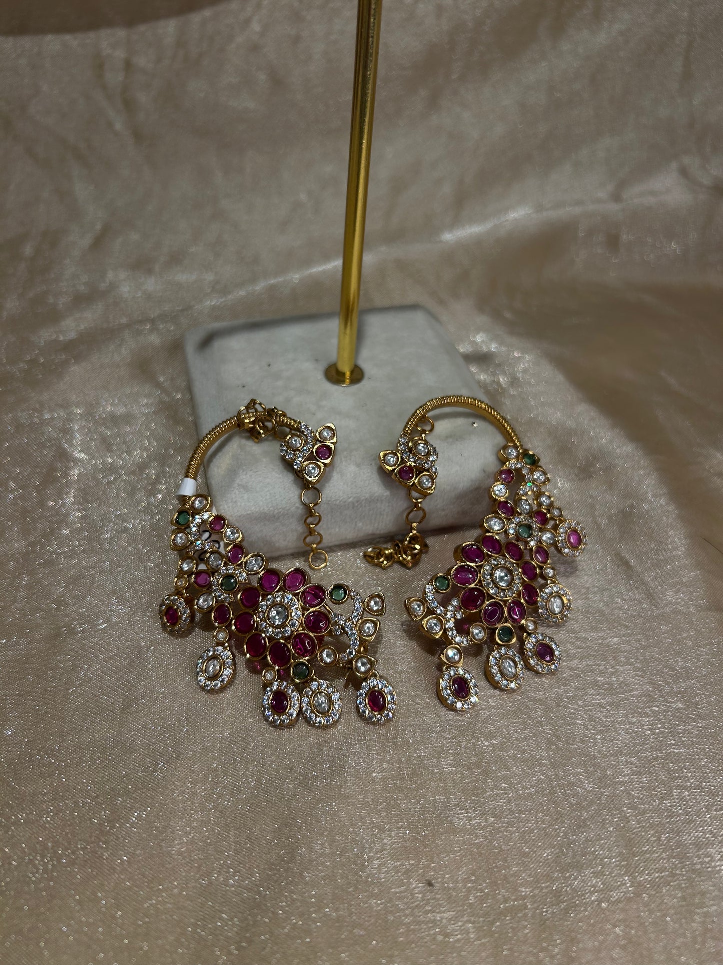 hot pink/emerald green ear cuff
