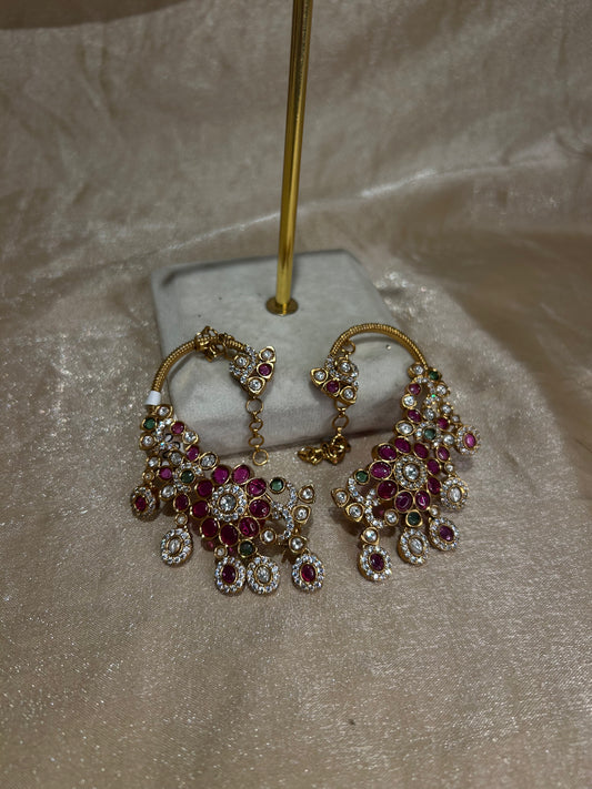 hot pink/emerald green ear cuff