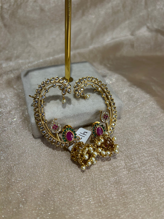 hot pink and emerald green ear cuff