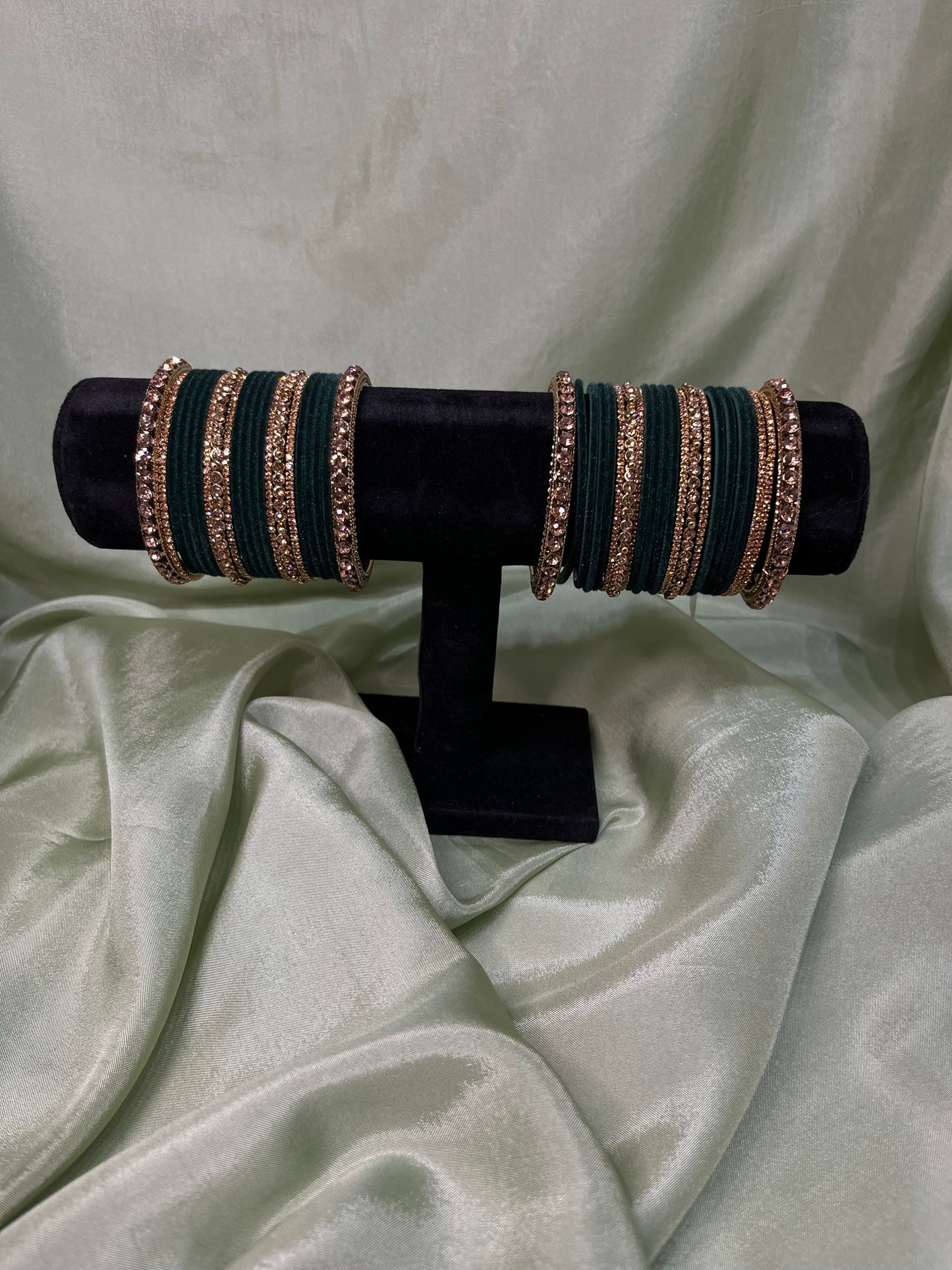 Emerald green velvet bangle set
