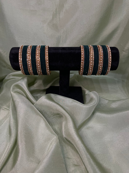 Emerald green velvet bangle set