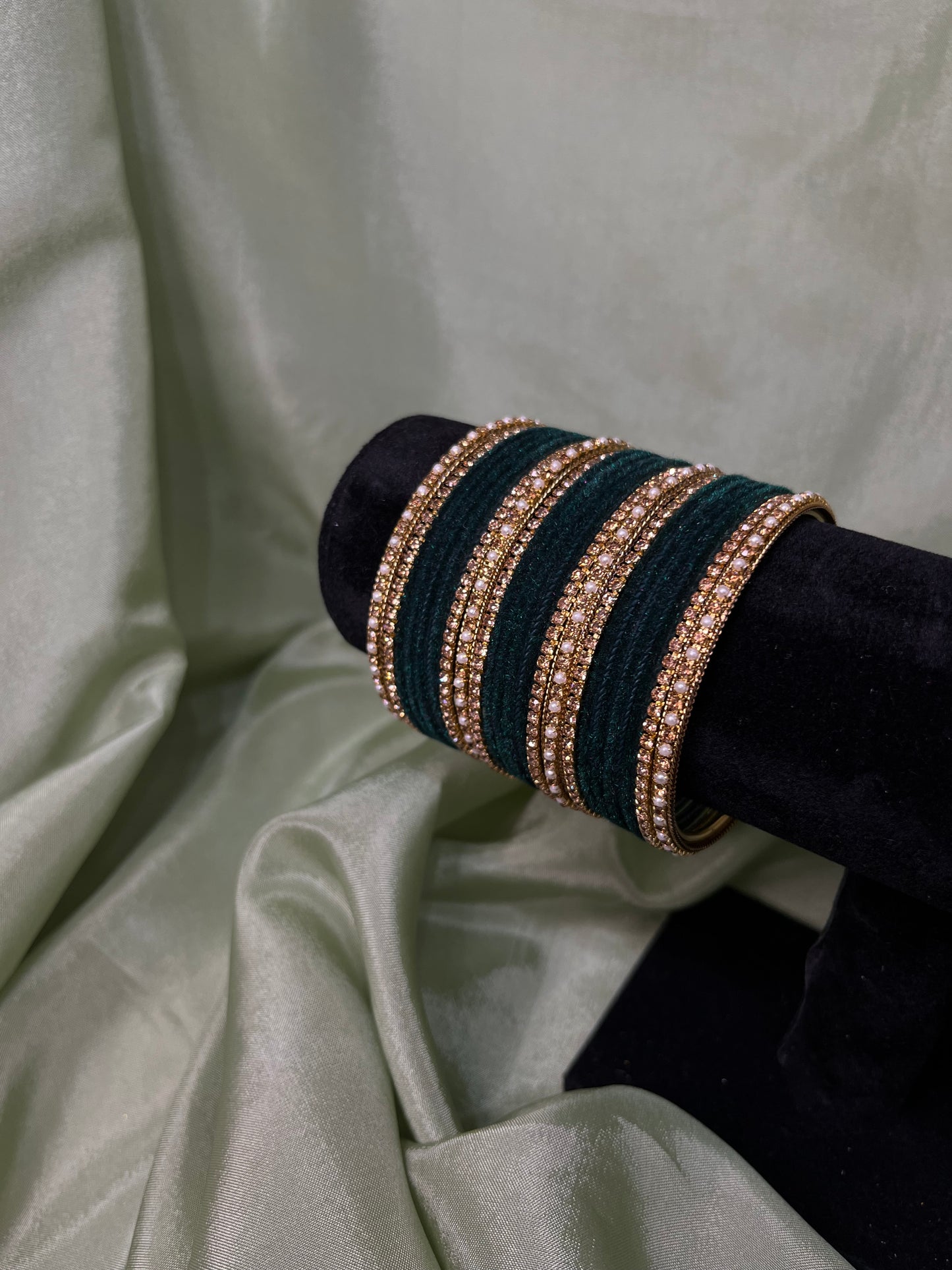 Emerald green velvet bangle set