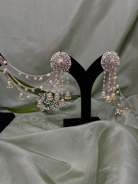 White kundan earrings with sahare