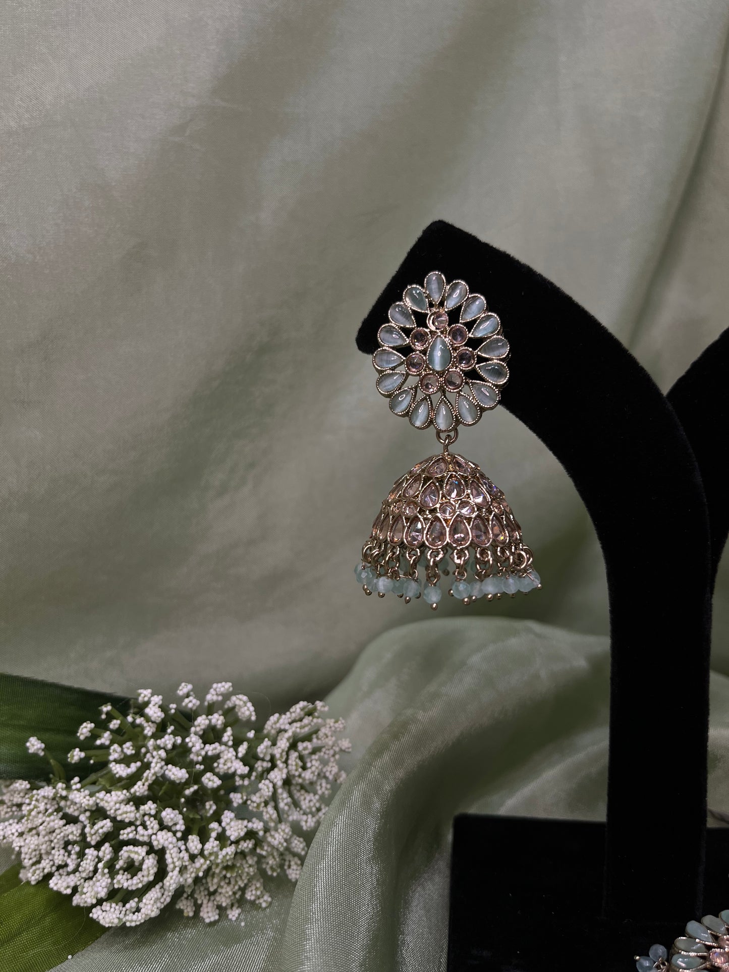 Baby blue jhumki/tikka set
