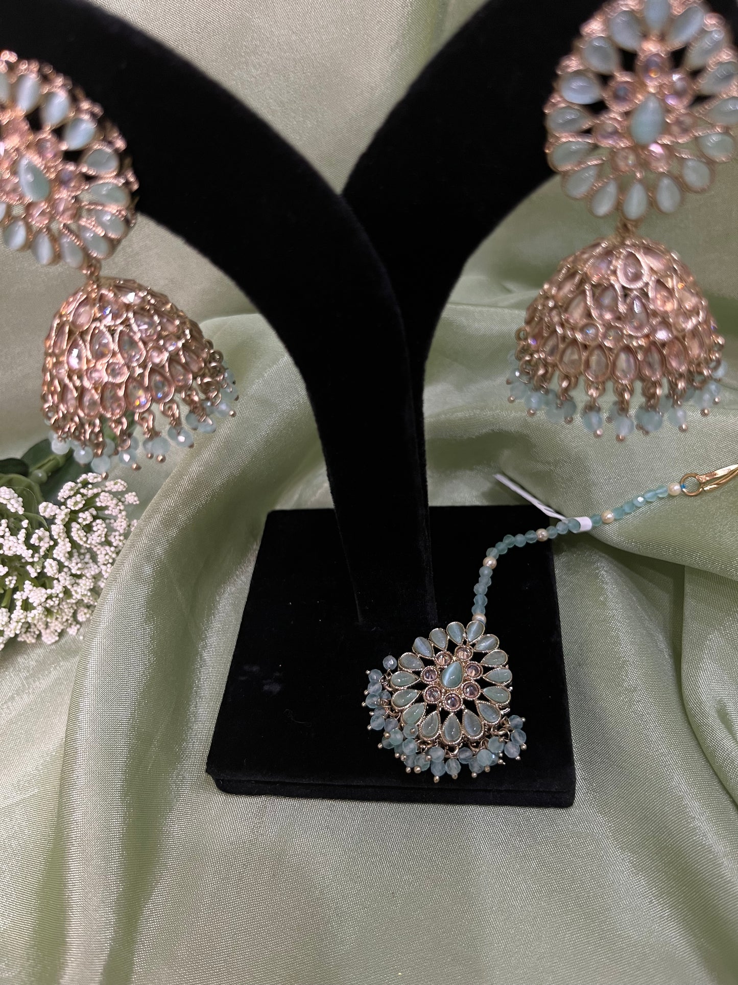 Baby blue jhumki/tikka set