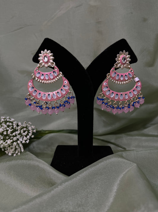 Baby pink meenakari earrings
