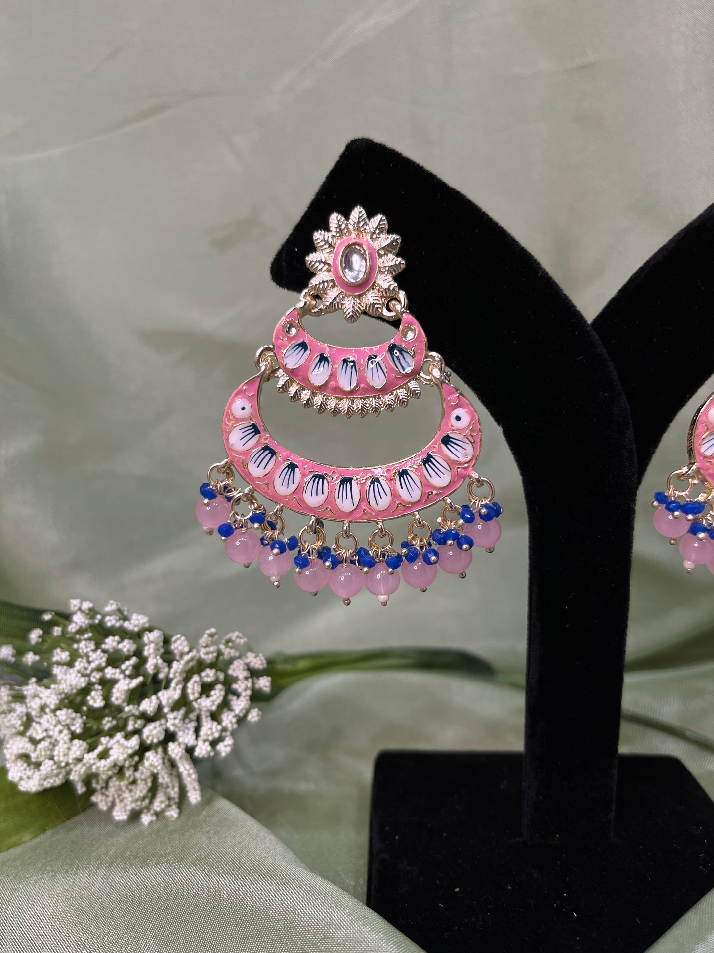 Baby pink meenakari earrings