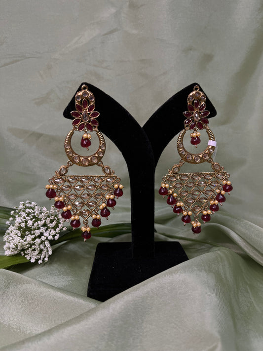 Maroon statement earrings