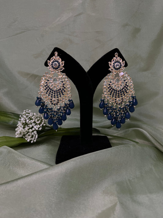 Navy blue white kundan earrings