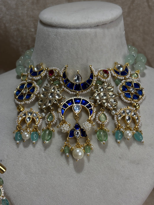 sage green/royal blue choker set
