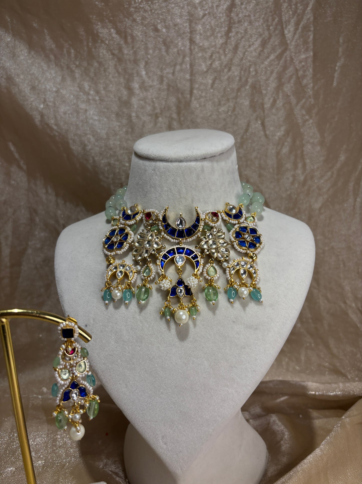sage green/royal blue choker set