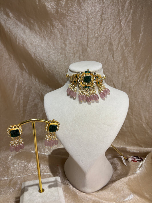 emerald green/pink choker set