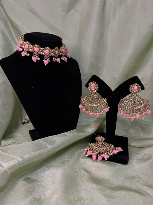 Baby pink flower choker set