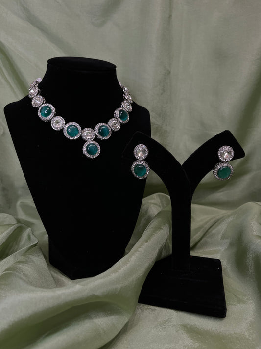 Emerald green American diamond choker set