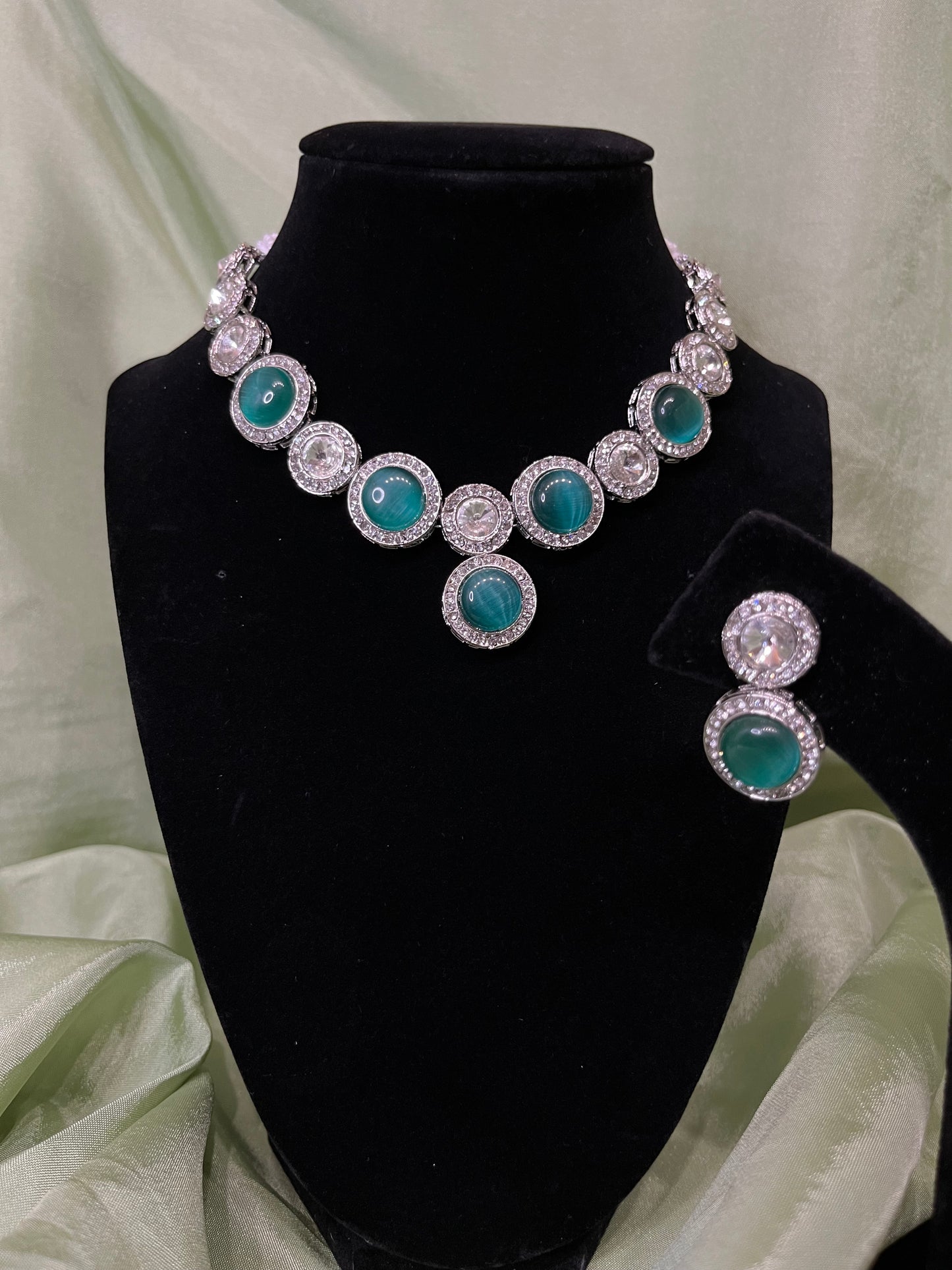 Emerald green American diamond choker set